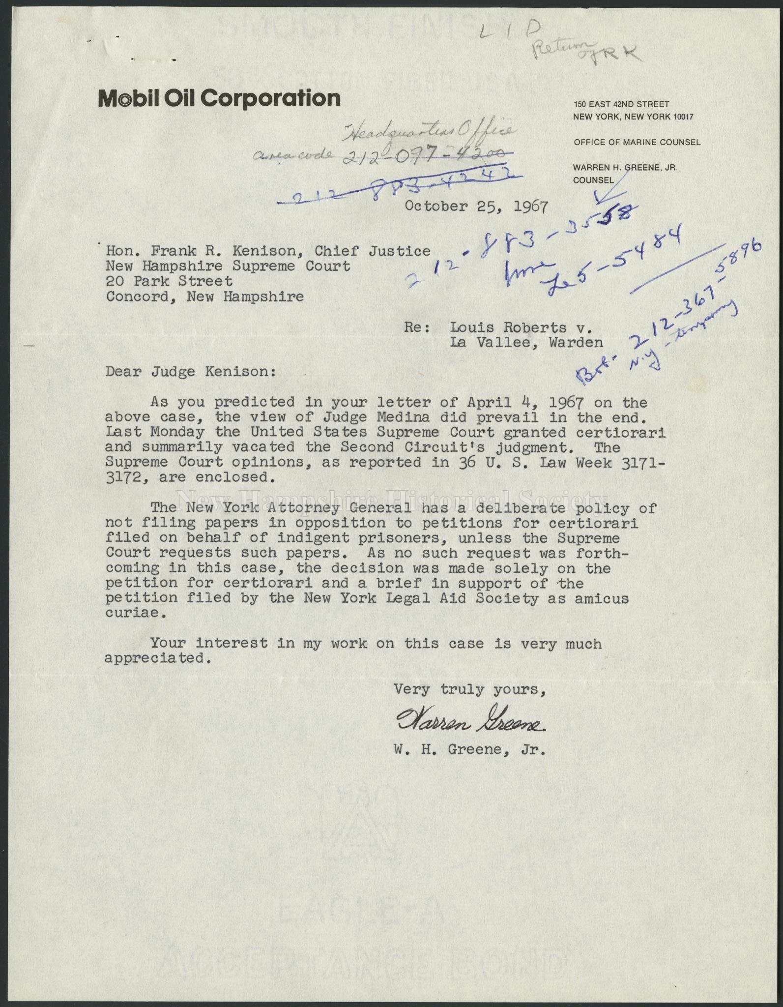 New Hampshire Historical Society - Letter from Warren H