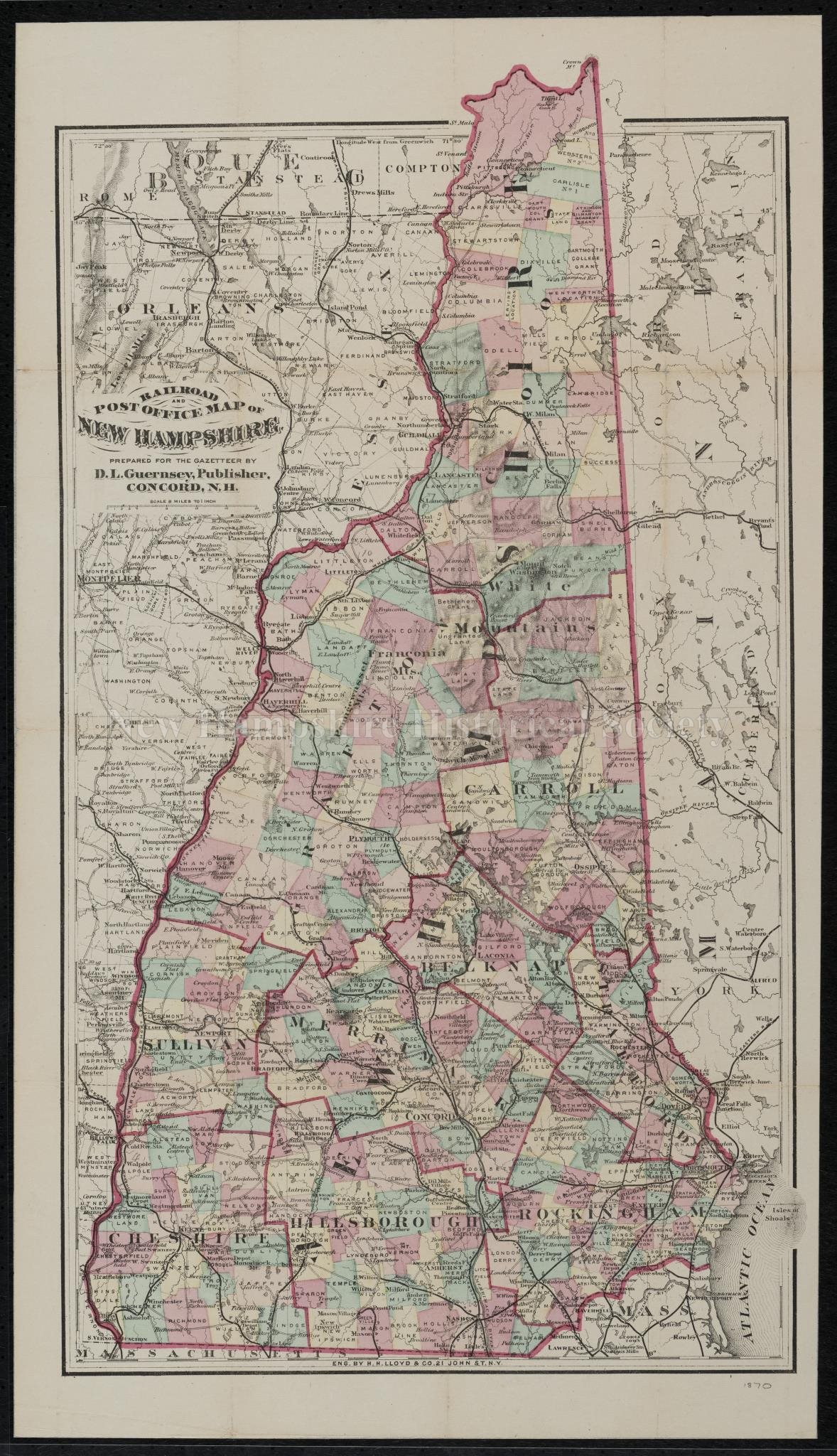 New Hampshire Railroad Map New Hampshire Historical Society - Railroad And Post Office Map Of New  Hampshire - Railroad And Post Office Map Of New Hampshire