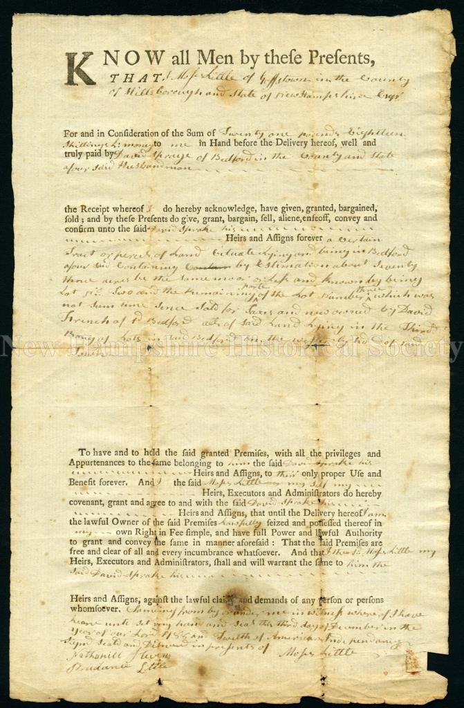 New Hampshire Historical Society - Deed of land from Moses Little 