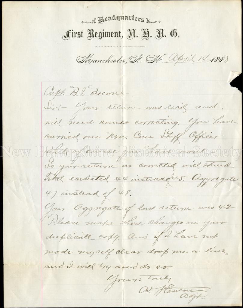 New Hampshire Historical Society - Letter from A. F. Easton to 