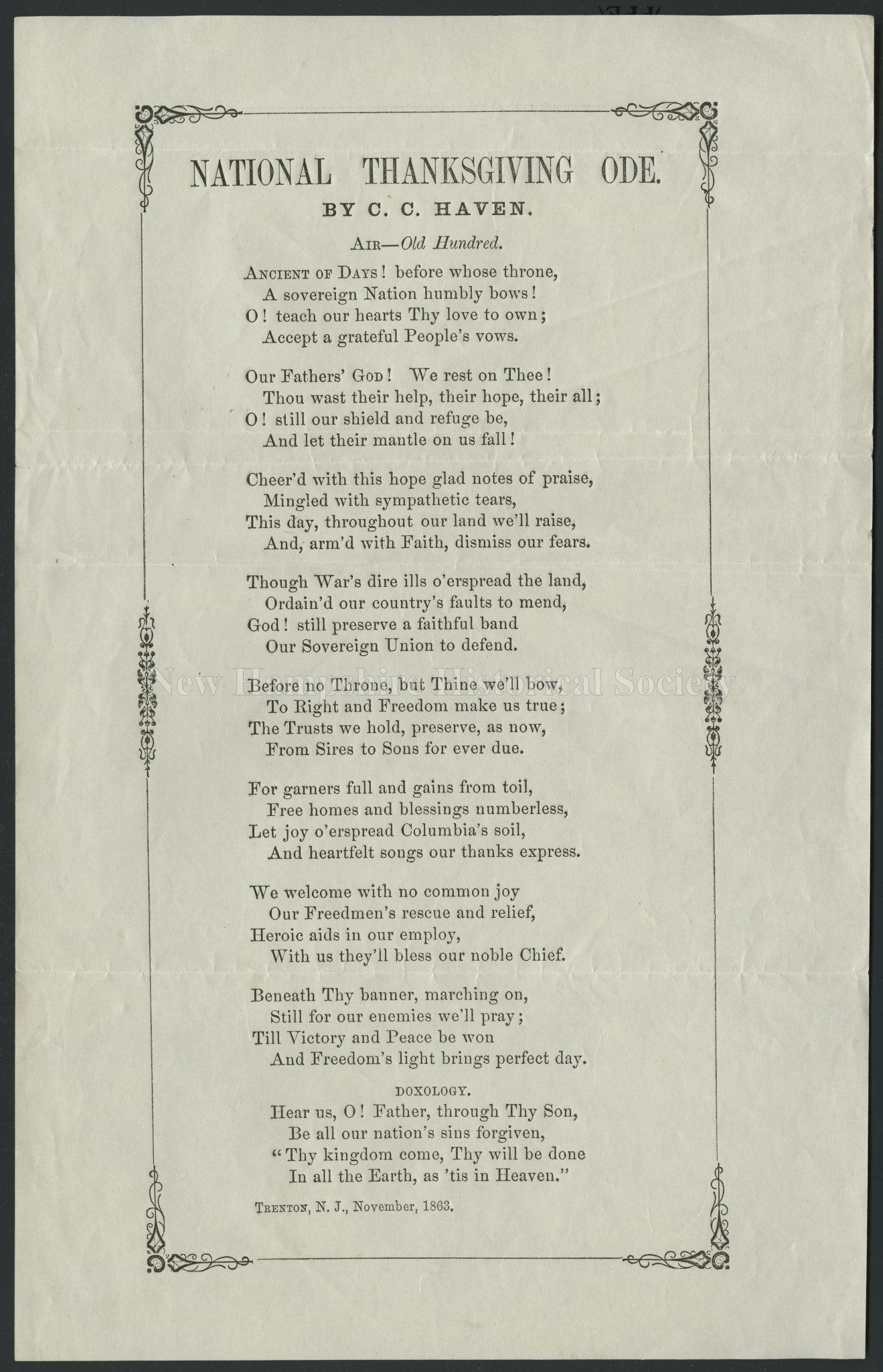 new hampshire historical society - "national thanksgiving ode"