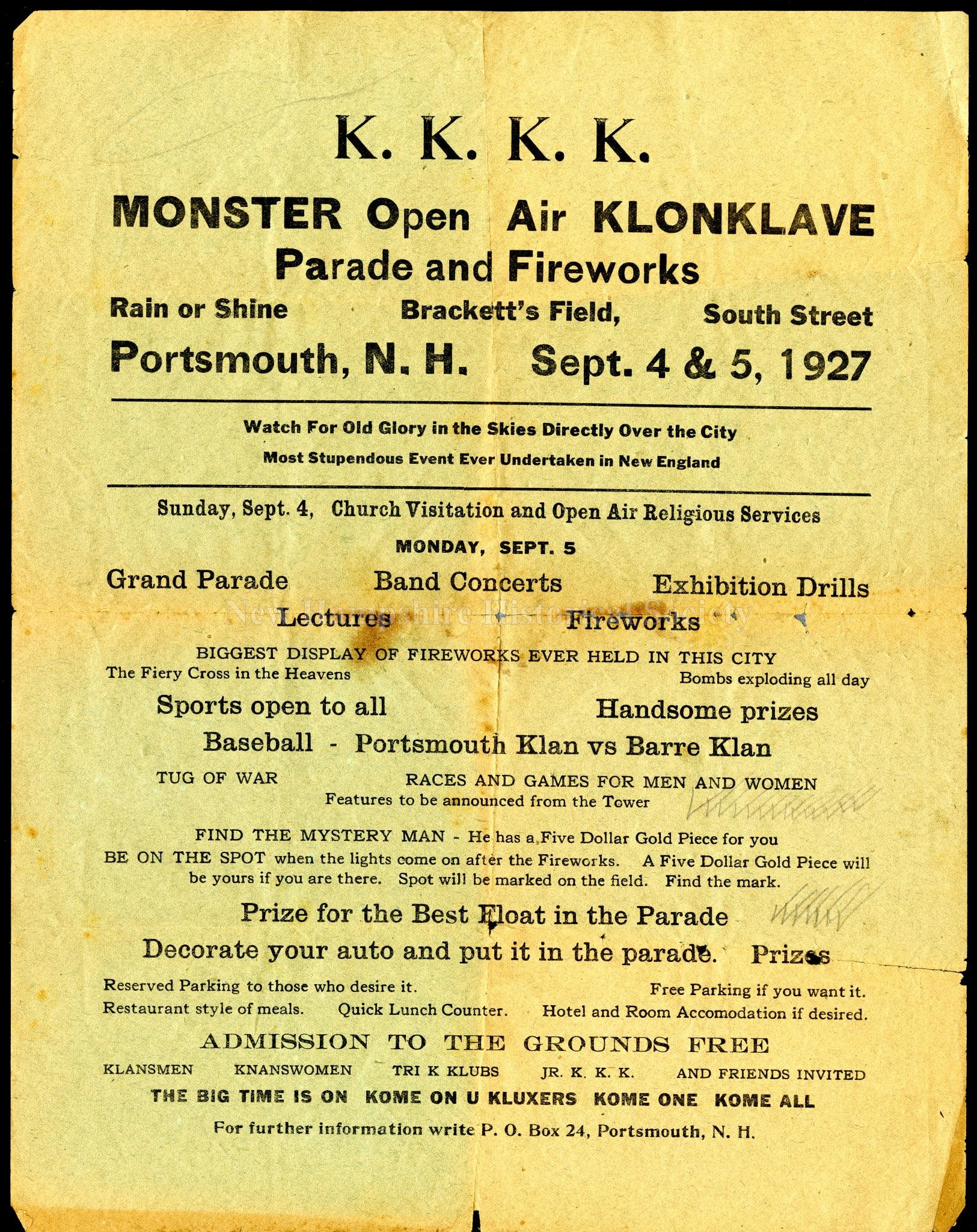 kkk☆様 リクエスト 3点 まとめ商品 New Hampshire Historical Society - Ku Klux Klan Circular