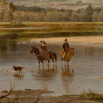 Detail of the painting Fording the Stream by Samuel L. Gerry.