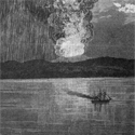 Print of the eruption of Mount Tambora.